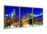 Quadro Paisagem De Nova York Vista Da Ponte Brooklyn 3 peças com moldura filete