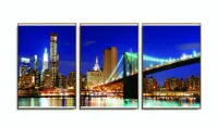 Quadro Paisagem De Nova York Vista Da Ponte Brooklyn 3 peças com moldura filete - Foto 6