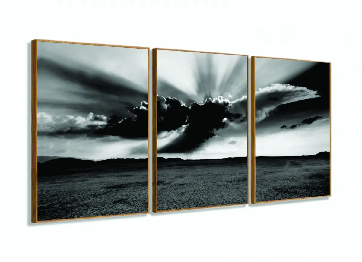Quadro Paisagem Decorativo Preto E Branco Com Tela Em Tecido 120x60 com moldura filete Imagem