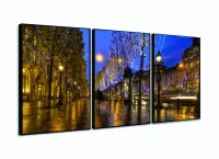 Quadro Paris Paisagem Interiores Sala Em Tecido 3 Peças com moldura filete - Foto 3