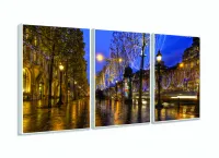 Quadro Paris Paisagem Interiores Sala Em Tecido 3 Peças com moldura filete - Foto 4