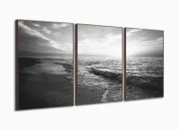 Quadro Praia em Preto e Branco Paisagem Mosaico Sala Quarto 120x60 com moldura filete - Foto 2