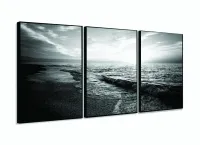 Quadro Praia em Preto e Branco Paisagem Mosaico Sala Quarto 120x60 com moldura filete - Foto 3
