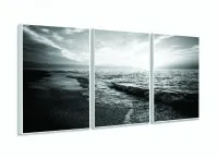 Quadro Praia em Preto e Branco Paisagem Mosaico Sala Quarto 120x60 com moldura filete - Foto 4