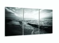 Quadro Praia em Preto e Branco Paisagem Mosaico Sala Quarto 120x60 com moldura filete - Foto 5