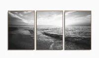 Quadro Praia em Preto e Branco Paisagem Mosaico Sala Quarto 120x60 com moldura filete - Foto 6