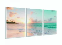 Quadro Praia Mar Paisagem Do Entardecer Sala Recepção 120x60 em tecido 3 peças com moldura filete - Foto 4