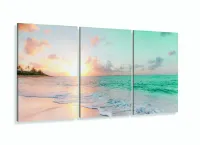 Quadro Praia Mar Paisagem Do Entardecer Sala Recepção 120x60 em tecido 3 peças com moldura filete - Foto 5