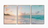 Quadro Praia Mar Paisagem Do Entardecer Sala Recepção 120x60 em tecido 3 peças com moldura filete - Foto 6