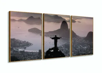 Quadro Rio De Janeiro Decorativo Sala Escritório 3 peças 120x60 com moldura filete