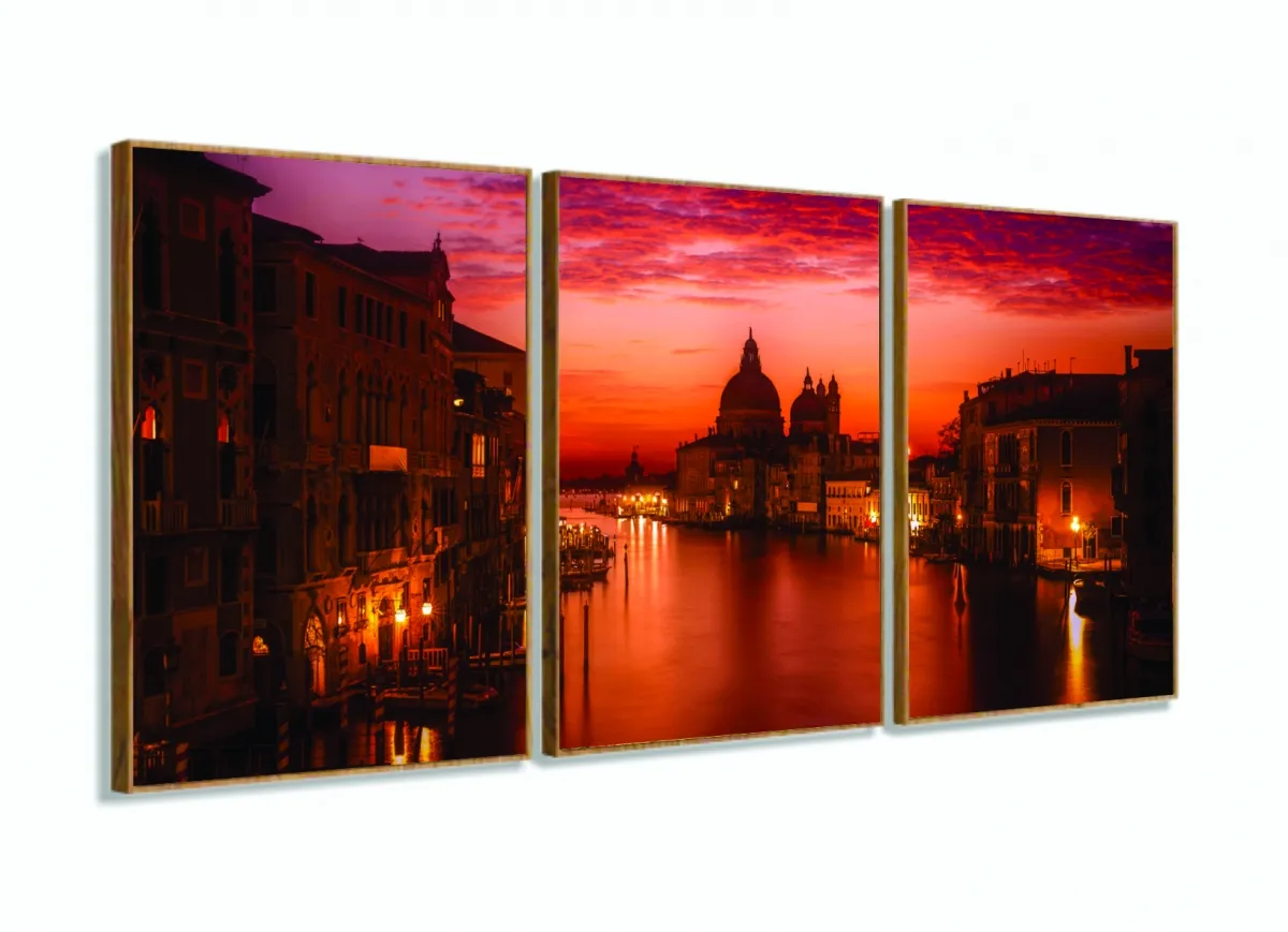Quadro Veneza Paisagem Escritório Mosaico Em Tecido 3 Peças com moldura filete Imagem