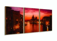Quadro Veneza Paisagem Escritório Mosaico Em Tecido 3 Peças com moldura filete