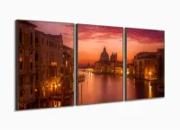 Quadro Veneza Paisagem Escritório Mosaico Em Tecido 3 Peças com moldura filete - Foto 2