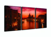 Quadro Veneza Paisagem Escritório Mosaico Em Tecido 3 Peças com moldura filete - Foto 3