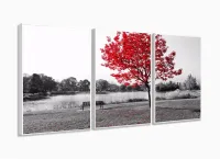 Quadros Decorativos Arvore Vermelho Botanico Sala 120x60 3 peças com moldura filete - Foto 4
