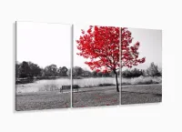 Quadros Decorativos Arvore Vermelho Botanico Sala 120x60 3 peças com moldura filete - Foto 5