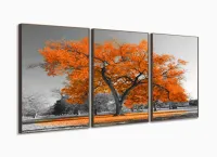 Quadros Decorativos Arvore Vida Laranja Sala Quarto 120x60 3 peças com moldura filete - Foto 2