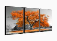 Quadros Decorativos Arvore Vida Laranja Sala Quarto 120x60 3 peças com moldura filete - Foto 3