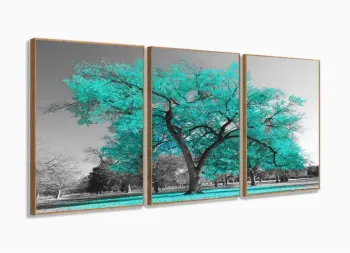 Quadros Decorativos Arvore Vida Tiffany Sala Quarto 120x60 3 partes com moldura filete