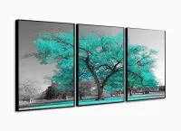 Quadros Decorativos Arvore Vida Tiffany Sala Quarto 120x60 3 partes com moldura filete - Foto 3