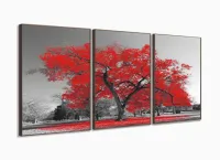 Quadros Decorativos Arvore Vida Vermelho Sala 120x60 3 peças com moldura filete - Foto 2