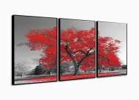 Quadros Decorativos Arvore Vida Vermelho Sala 120x60 3 peças com moldura filete - Foto 3