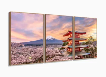 Quadros Decorativos Japão Oriental 120x60 3 peças com moldura filete