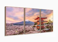 Quadros Decorativos Japão Oriental 120x60 3 peças com moldura filete