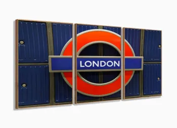 Quadros Decorativos London Frase City Quarto Sala 120x60 3 peças com moldura filete