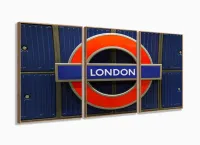 Quadros Decorativos London Frase City Quarto Sala 120x60 3 peças com moldura filete