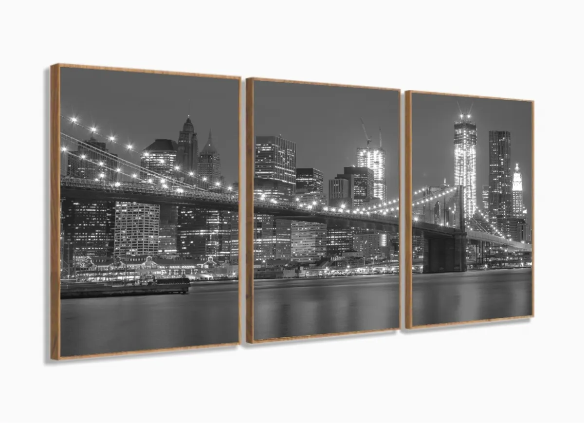 Quadros Decorativos Manhattan Ponte City Sala Hall 120x60 3 peças com moldura filete Imagem