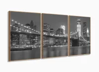 Quadros Decorativos Manhattan Ponte City Sala Hall 120x60 3 peças com moldura filete