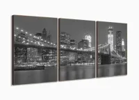 Quadros Decorativos Manhattan Ponte City Sala Hall 120x60 3 peças com moldura filete - Foto 2