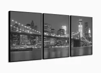 Quadros Decorativos Manhattan Ponte City Sala Hall 120x60 3 peças com moldura filete - Foto 3