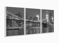 Quadros Decorativos Manhattan Ponte City Sala Hall 120x60 3 peças com moldura filete - Foto 4
