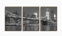 Quadros Decorativos Manhattan Ponte City Sala Hall 120x60 3 peças com moldura filete - Foto 6