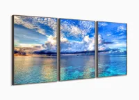 Quadros Decorativos Mar Chuva 120x60 3 peças em Tecido com moldura filete - Foto 2