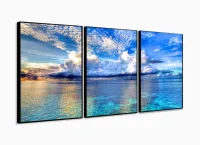 Quadros Decorativos Mar Chuva 120x60 3 peças em Tecido com moldura filete - Foto 3