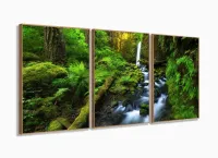Quadros Decorativos Natureza Cachoeira 120x60 3 peças Tecido com moldura filete