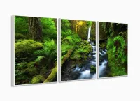 Quadros Decorativos Natureza Cachoeira 120x60 3 peças Tecido com moldura filete - Foto 4