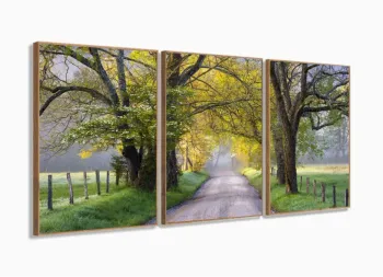 Quadros Decorativos Natureza Paisagem Arvores Sala 120x60 3 peças com moldura filete