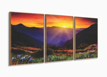 Quadros Decorativos Paisagem 120x60 3 peças em Tecido com moldura filete