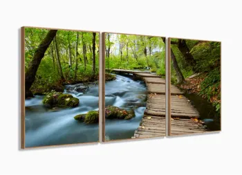 Quadros Decorativos Paisagem Linda Hd 120x60 3 peças em Tecido com moldura filete