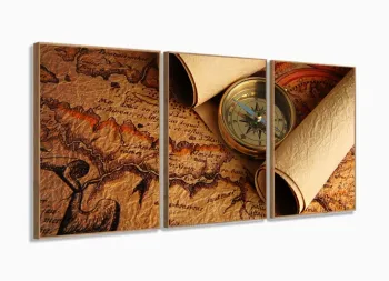 Quadro Decorativo Mapa Mundi Retro 120x60  em tecido 1 com moldura filete