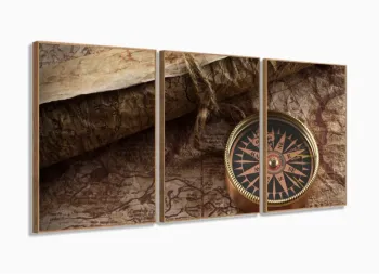 Quadro Decorativo Mapas - Bússola - Tela Em Tecido com moldura filete