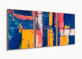 Quadro Decorativo  Pintura Abstrata Em Tecido 120x60 3 peças m16 com moldura filete