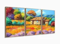 Quadro Decorativo 120x60  Sala Quarto Pintura Casinha Rústica com moldura filete