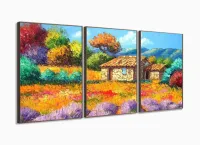 Quadro Decorativo 120x60  Sala Quarto Pintura Casinha Rústica com moldura filete - Foto 2