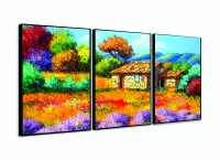 Quadro Decorativo 120x60  Sala Quarto Pintura Casinha Rústica com moldura filete - Foto 3