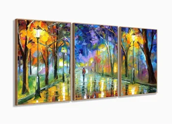 Quadro Decorativo Pintura Mosaico 3 peças 120x60 sala quarto com moldura filete